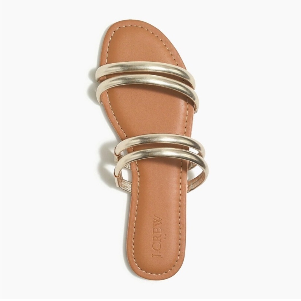 J. Crew Shoes 8 Gold Metallic Slide On 
Sandals Flat Sandal Double Strap Luxe!
